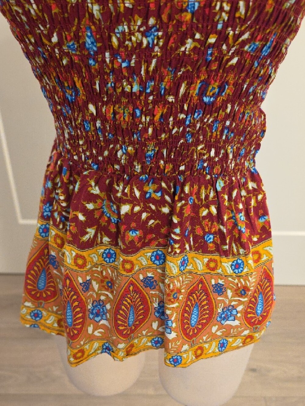 Haute Hippie boho Burgundy Floral Smocked Peplum Top size M new with tags - Picture 3 of 8